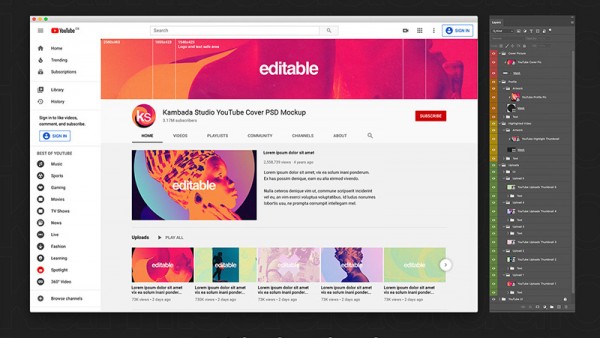YouTube频道界面模板PSD源文件下载